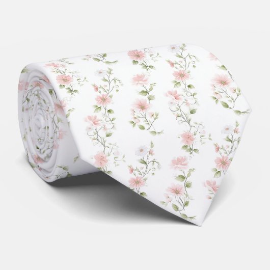 Delicate pink floral pattern neck tie stropdas (Opgerold)