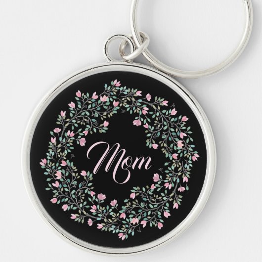 Delicate Pink Floral Wreate met mam Sleutelhanger (Voorkant)