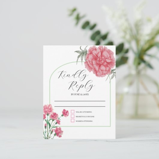 Delicate Pink Flower Collectie bruiloft RSVP Kaartje (Staand voorkant)