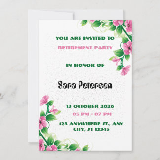 Delicate Pink Flower Retirement Party Invitation Kaart