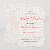 Delicate Pink Flowers Baby Shower Invitation Kaart (Voorkant / Achterkant)