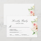 Delicate Pink Flowers Greenery Floral Wedding RSVP Kaartje (Voorkant / Achterkant)