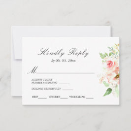 Delicate Pink Flowers Greenery Floral Wedding RSVP Kaartje