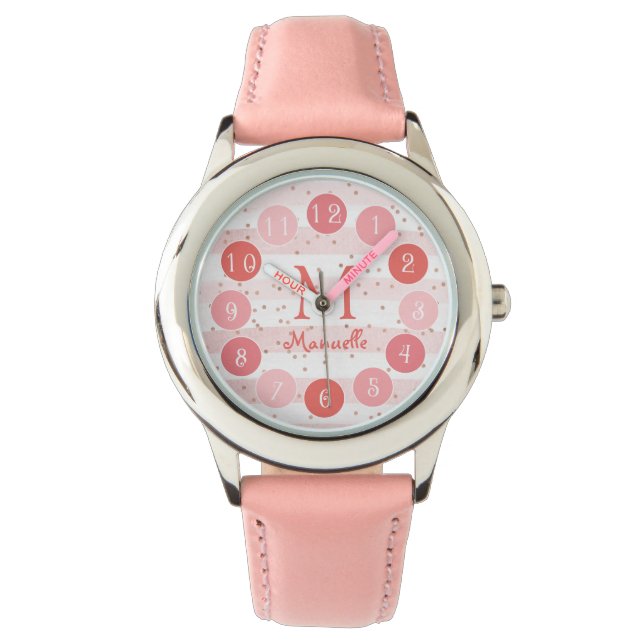 Delicate Pink Glitter Monogram Girl Gift Horloge (Voorkant)