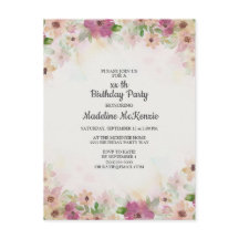 Delicate Pink Paarse Waterverf Floral Birthday