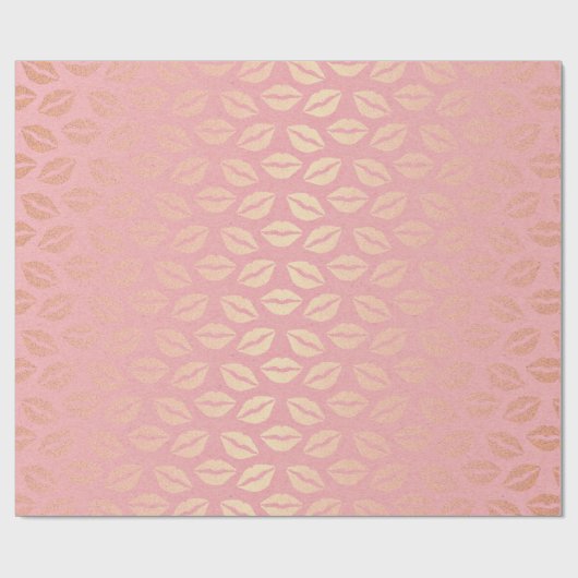 Delicate Pink Pastel Golden Kiss Hugs Cadeaupapier (Vlak)