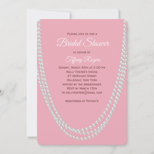Delicate Pink Pearls Bridal Shower Invitation Kaart (Voorkant)