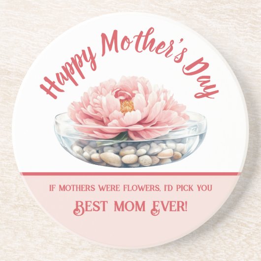 Delicate Pink Peony Moederdag Zandsteen Onderzetter (Voorkant)