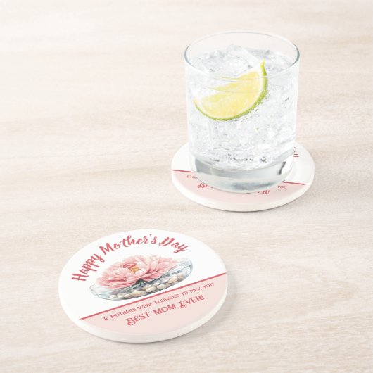 Delicate Pink Peony Moederdag Zandsteen Onderzetter (Zijkant)