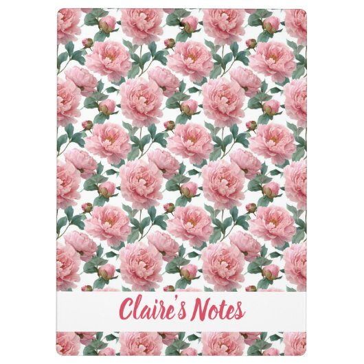 Delicate Pink Peony Pattern Name Klembord (Achterkant)