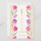 Delicate Pink & Purple Tulips Border Wedding Save The Date (Voorkant)