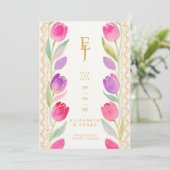 Delicate Pink & Purple Tulips Border Wedding Save The Date (Staand voorkant)