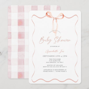 Delicate Pink Ribbon Bow Girl Baby shower Kaart