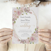 Delicate Pink Rose en Gold Wedding Invitation Kaart
