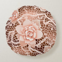 Delicate Pink Rose Lace Ronde Sierkussen