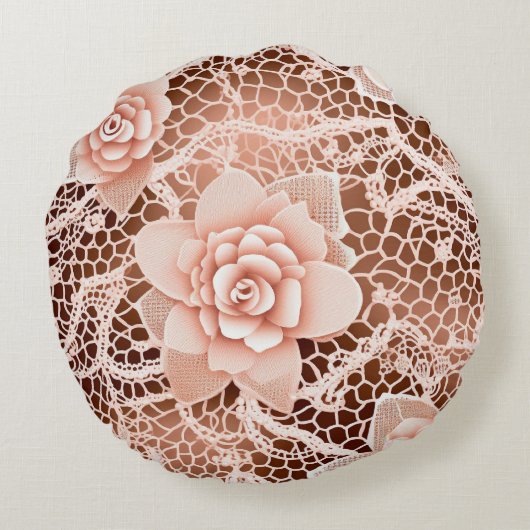Delicate Pink Rose Lace Ronde Sierkussen Rond Kussen (Achterkant)