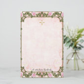 Delicate Pink Roses Vines Orthodox Christelijk Briefpapier (Staand voorkant)
