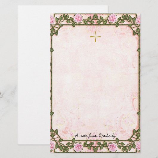 Delicate Pink Roses Vines Orthodox Christelijk Briefpapier (Voorkant / Achterkant)