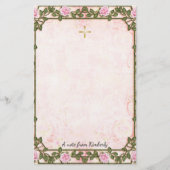 Delicate Pink Roses Vines Orthodox Christelijk Briefpapier (Voorkant)