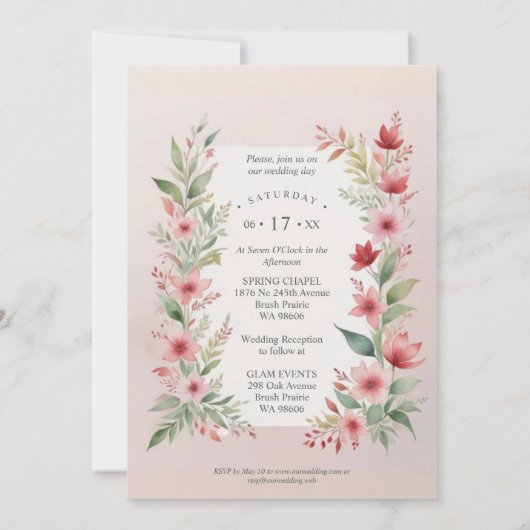 Delicate Pink Shades Cherish Botanical Wildflowers Kaart (Achterkant)