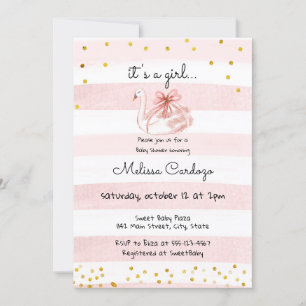Delicate Pink Watercolor Swan Baby Girl Shower Kaart