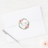 Delicate Pioen Typografie Chic Monogram Bruiloft Ronde Sticker (Envelop)