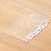 Delicate Pioenrozen Eerste Communieboog Acryl Uitnodigingen (Laagn)