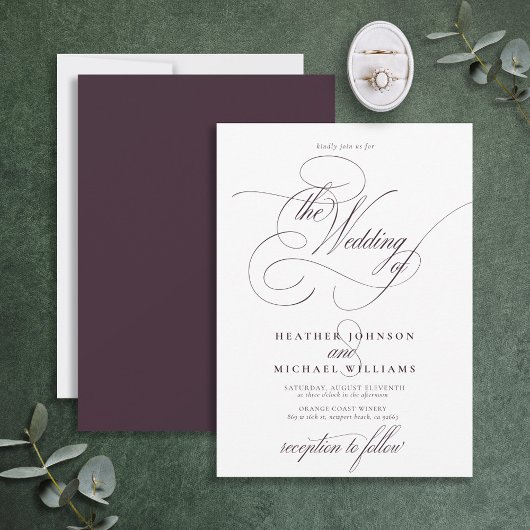 Delicate Plum Paars Modern Calligraphy Classic Kaart