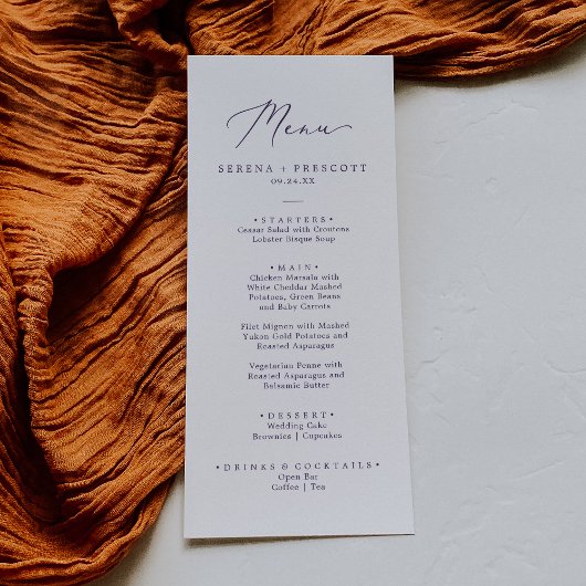 Delicate Plum Paarse Calligraphy Wedding Dinner Menu
