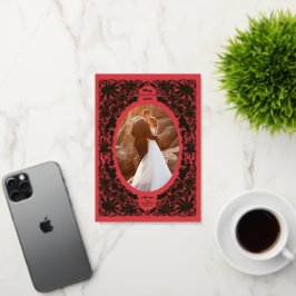 Delicate Poinsettia Rood Ovaal Lijst Foto Folie Feestdagenkaart