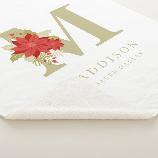 Delicate Poinsettias M Initial Christmas Girl Gift Sherpa Deken (3/4)