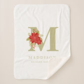 Delicate Poinsettias M Initial Christmas Girl Gift Sherpa Deken (Voorkant)
