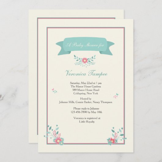 Delicate Posies Uitnodiging (Voorkant / Achterkant)