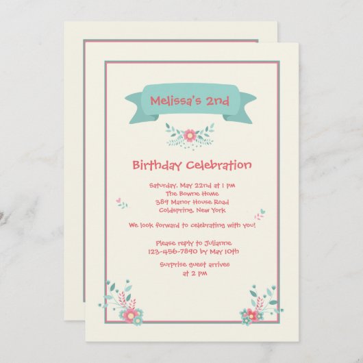 Delicate Posies Uitnodiging (Voorkant / Achterkant)