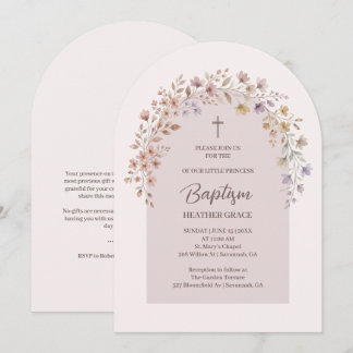 Delicate Pr Plumekleuren Bloemboog Doop LPM26 Kaart