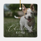 Delicate Puppy's eerste Kerstmis Hond Overlay Foto Keramisch Ornament (Achterkant)