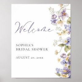 Delicate Purple and White Floral Welcome Sign Poster