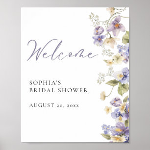 Delicate Purple and White Floral Welcome Sign Poster