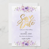 Delicate Purple Floral Wedding Save the Date Kaart (Voorkant)