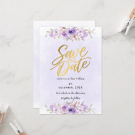 Delicate Purple Floral Wedding Save the Date Kaart