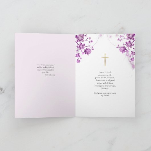 Delicate Purple Flowers Theotokos Birthday  Kaart (Binnen)