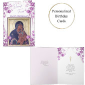 Delicate Purple Flowers Theotokos Birthday  Kaart