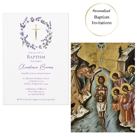 Delicate Purple Wildflowers Wreath Baptism Kaart