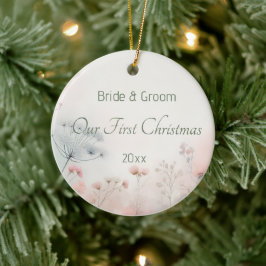 Delicate Queen Anne's Lace Wedding First Christmas Keramisch Ornament