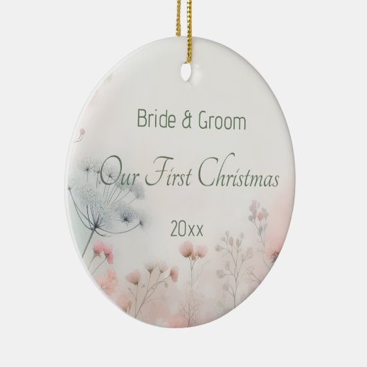 Delicate Queen Anne's Lace Wedding First Christmas Keramisch Ornament (Rechts)