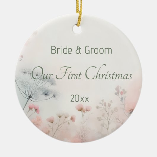 Delicate Queen Anne's Lace Wedding First Christmas Keramisch Ornament (Voorkant)
