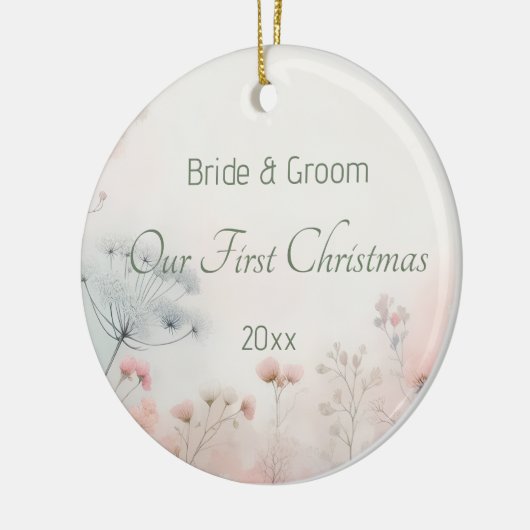 Delicate Queen Anne's Lace Wedding First Christmas Keramisch Ornament (Links)