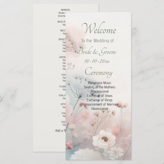 Delicate Queen Anne's Lace Wedding Programmakaart (Voorkant / Achterkant)