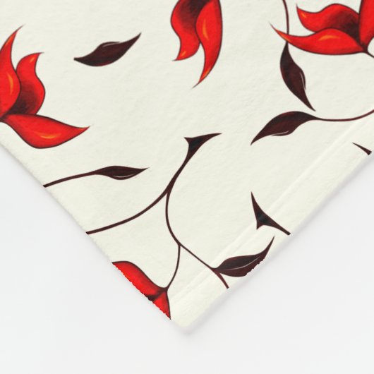 Delicate Red Flower Pattern Fleece Deken (Hoek)