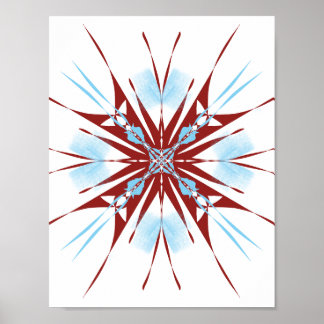 Delicate Rode en Blauwe Sterexplosie Lijnkunst Poster